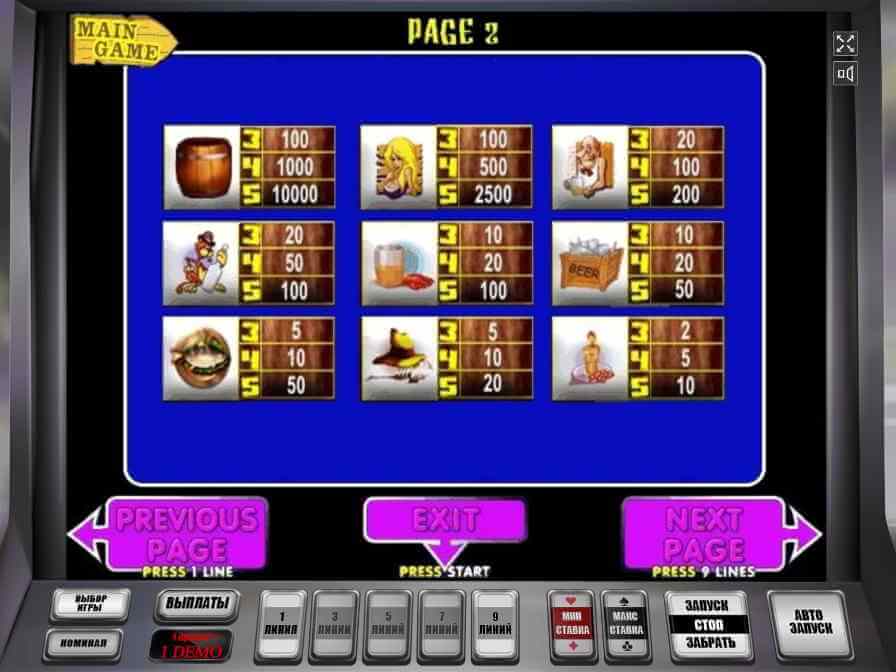 Виски в бочке - самый дорогостоящий символ автомата Лаки Дринк Таблица выплат слота Черти от производителя Белатра