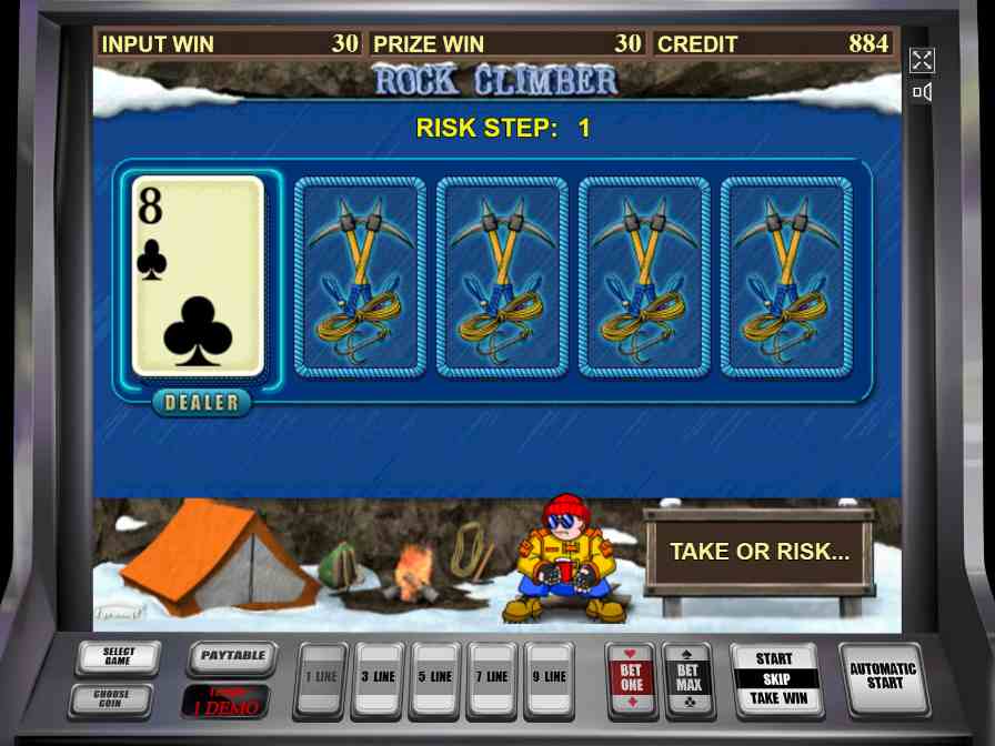 Рискованный раунд в автомате Веревки Риск-игра в слоте Rock Climber